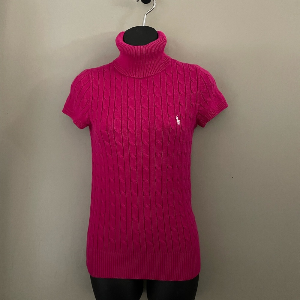 Ralph Lauren Pink Cable Knit Turtleneck Sweater
